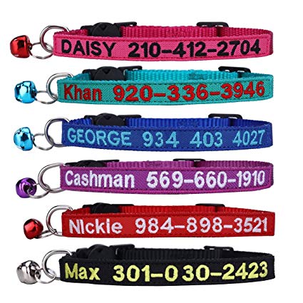  FlowerTown Cat Collar, Personalized Embroidered Nylon Cat ID Collars with Bell